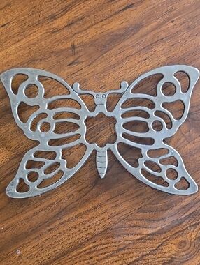 Silver Butterfly Metal Trivet - Decorative Serveware Vintage Italy Silverplate